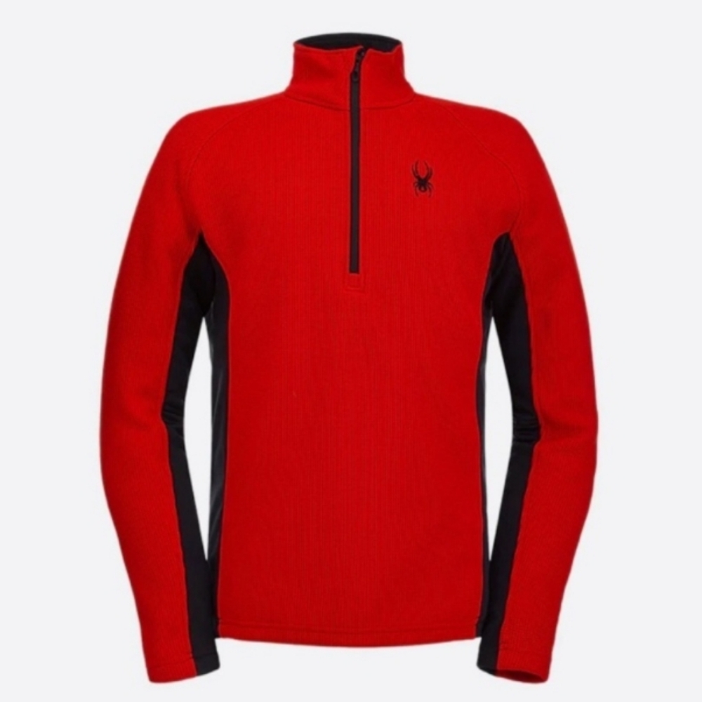 Spyder Mens Outbound Sweater Jacket Red & Black Ribbed Knit Half Zip Pullover XL